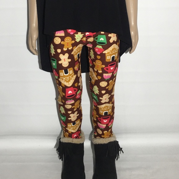 NEW Girls Kid Christmas Gingerbread Print Leggings - Picture 3 of 4